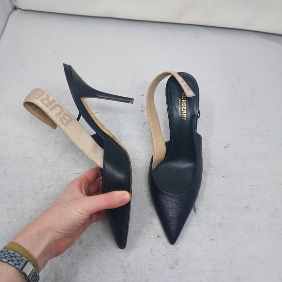 Burberry Maria Logo Slingback Pointy Toe Pump - Picture 1 of 12